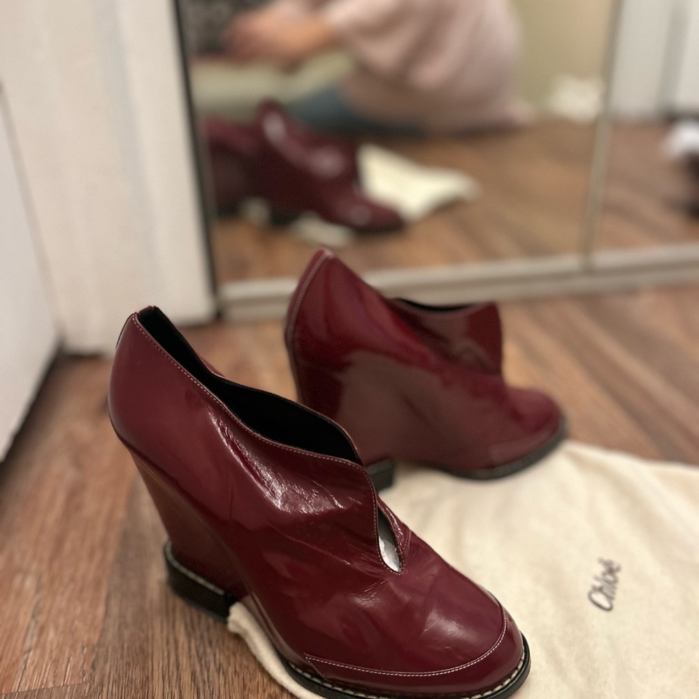 Chloe Deep Red Heeled Boots - Picture 2 of 8
